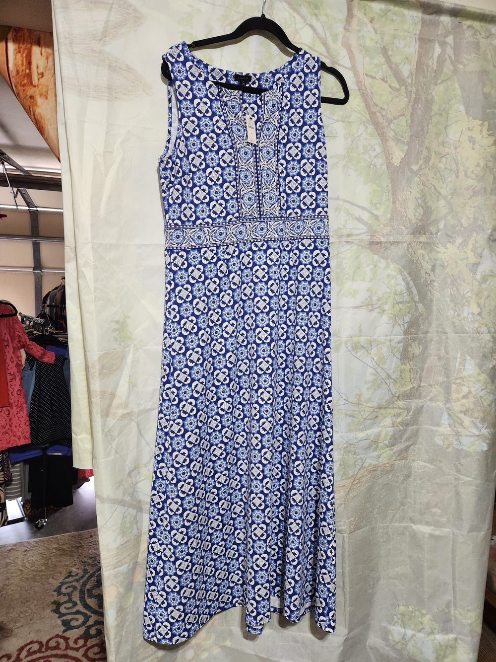 Talbots Blue & White Sleeveless Printed Maxi Dress